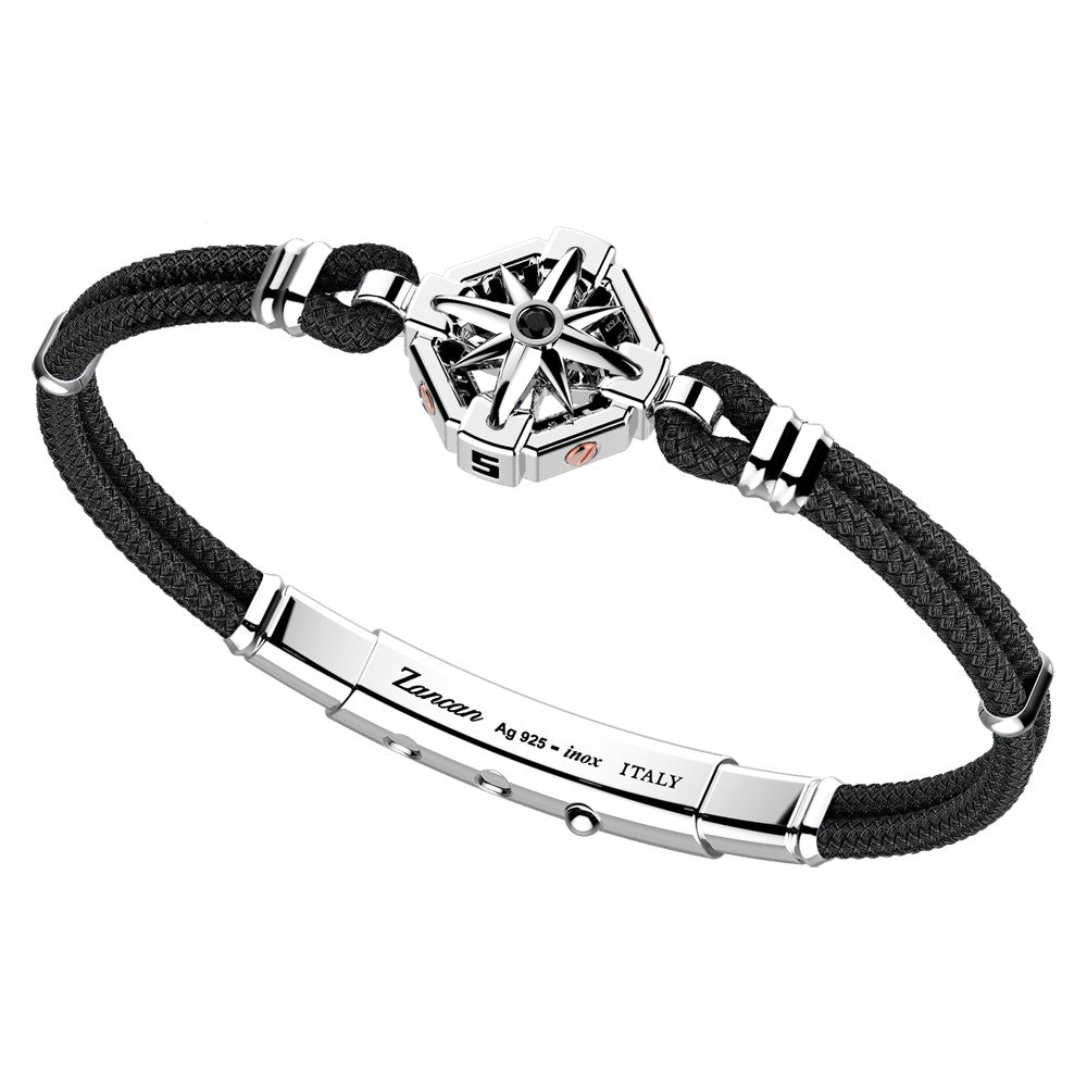 Silver Wind Rose with Black Kevlar Bracelet