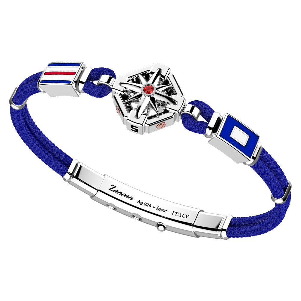 Silver Wind Rose and Blue Kevlar Bracelet