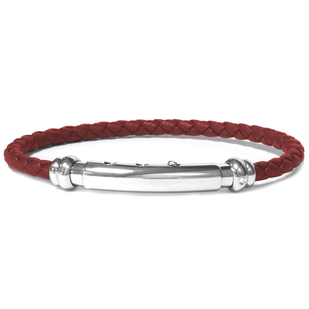 Leather Rope Bangle With Natural Stainless Steel