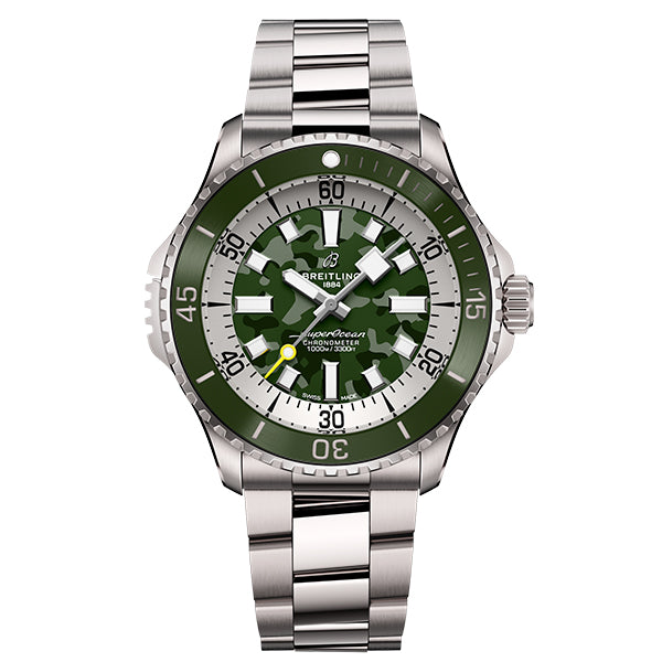 Breitling Superocean Automatic 46 Super Diver Green on Steel Bracelet Watch - E10379D31L1E1