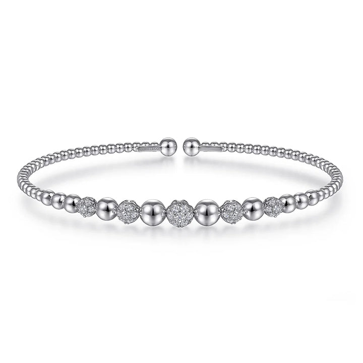 Gabriel & Co 14K White Gold Bujukan Bead Cuff Bracelet with Pave Diamond Stations - BG4362-62W45JJ