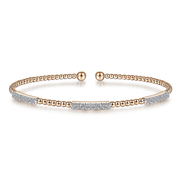 Gabriel & Co 14k Rose Gold Bujukan 3 Stations Diamond Cuff Bracelet- BG4217-62K45JJ