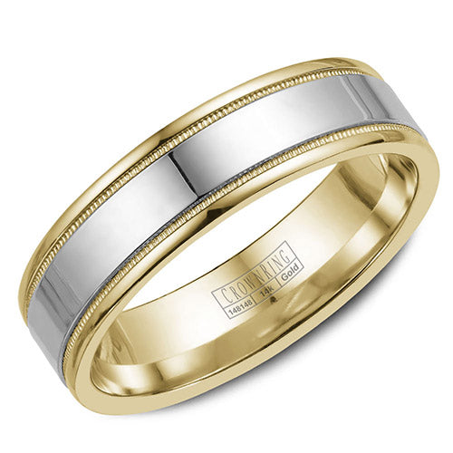 Crown Ring 14k Two Tone Gold Wedding Band - WB-6912-S10