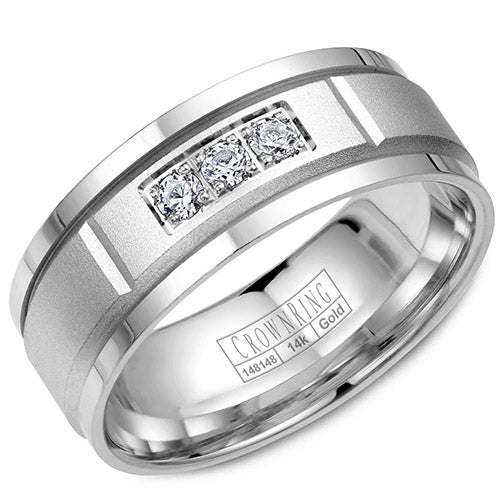 Crown Ring 14k White Gold Wedding Band - WB-8200-M10