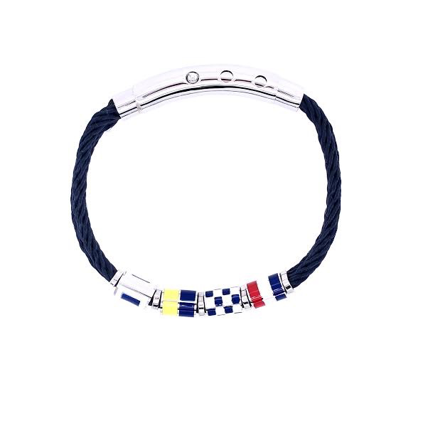 Blue-Grey Double Rope with Nautical Flags Charms Bracelet (Blue/Silver)