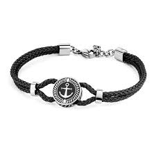 Nautilus Anchor Leather Bracelet (Black/Silver)