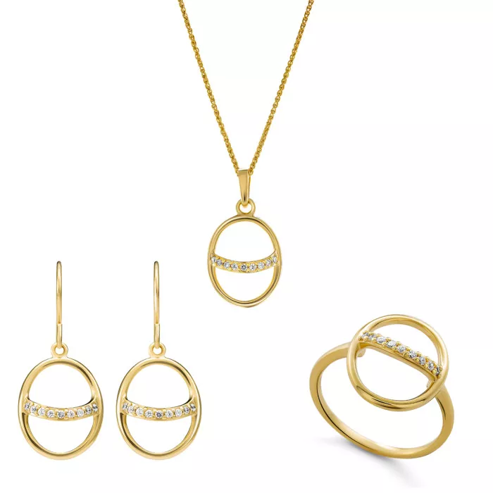 Orphelia® 'Amaliada' Women's Sterling Silver Set: Necklace + Earrings + Ring - Gold SET-7572