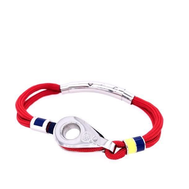 Red Double Cord with Silver Pulley and Nautical Flags Charms Bracelet (Red/Silver)