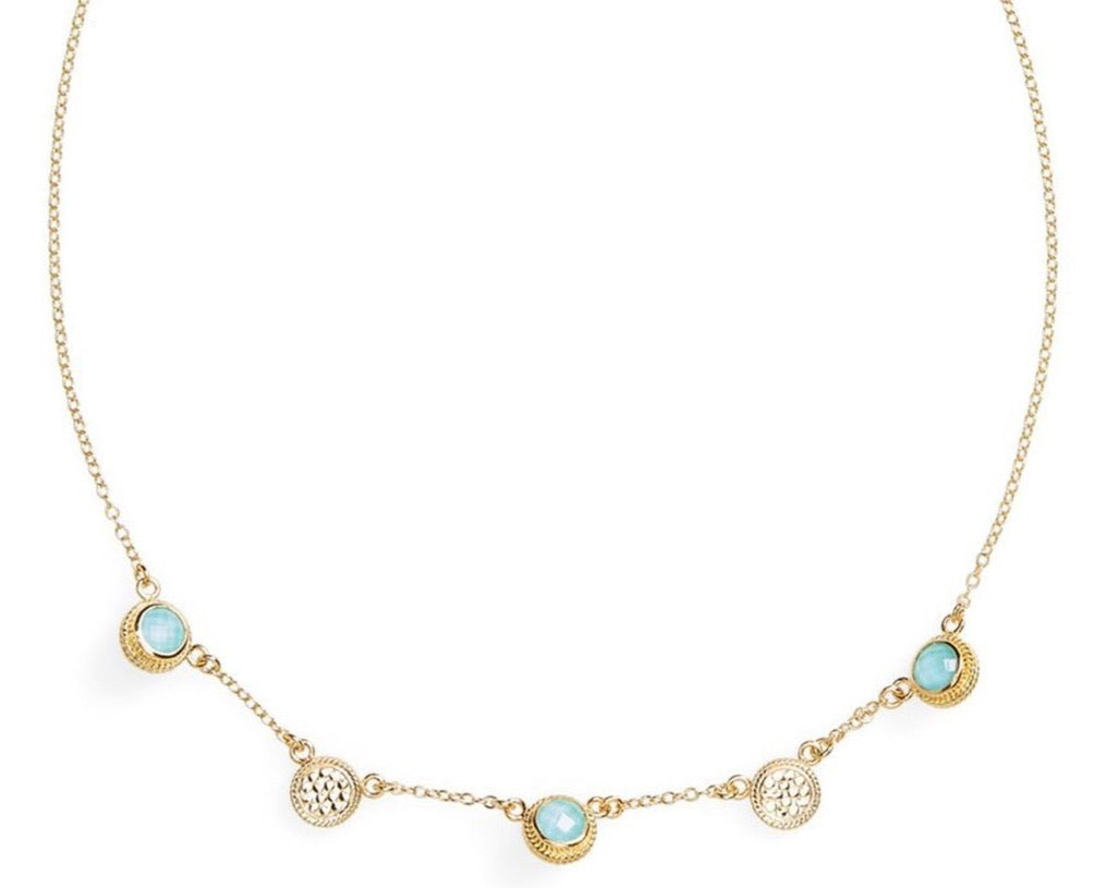 Turquoise Stone Collar Necklace (Gold)