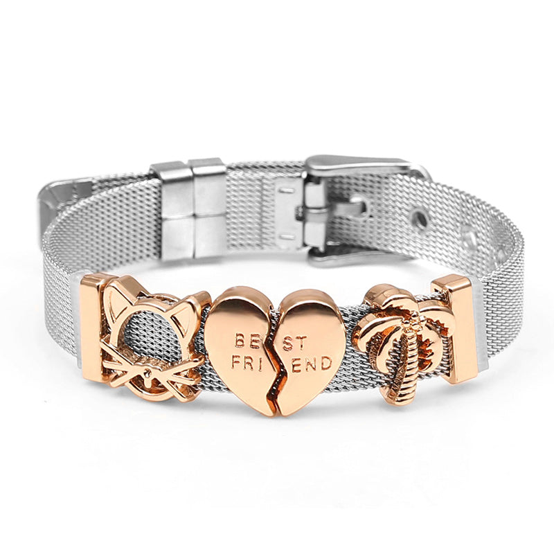 Stainless Steel Best Friend Heart Cat Adjustable Bracelet for Women