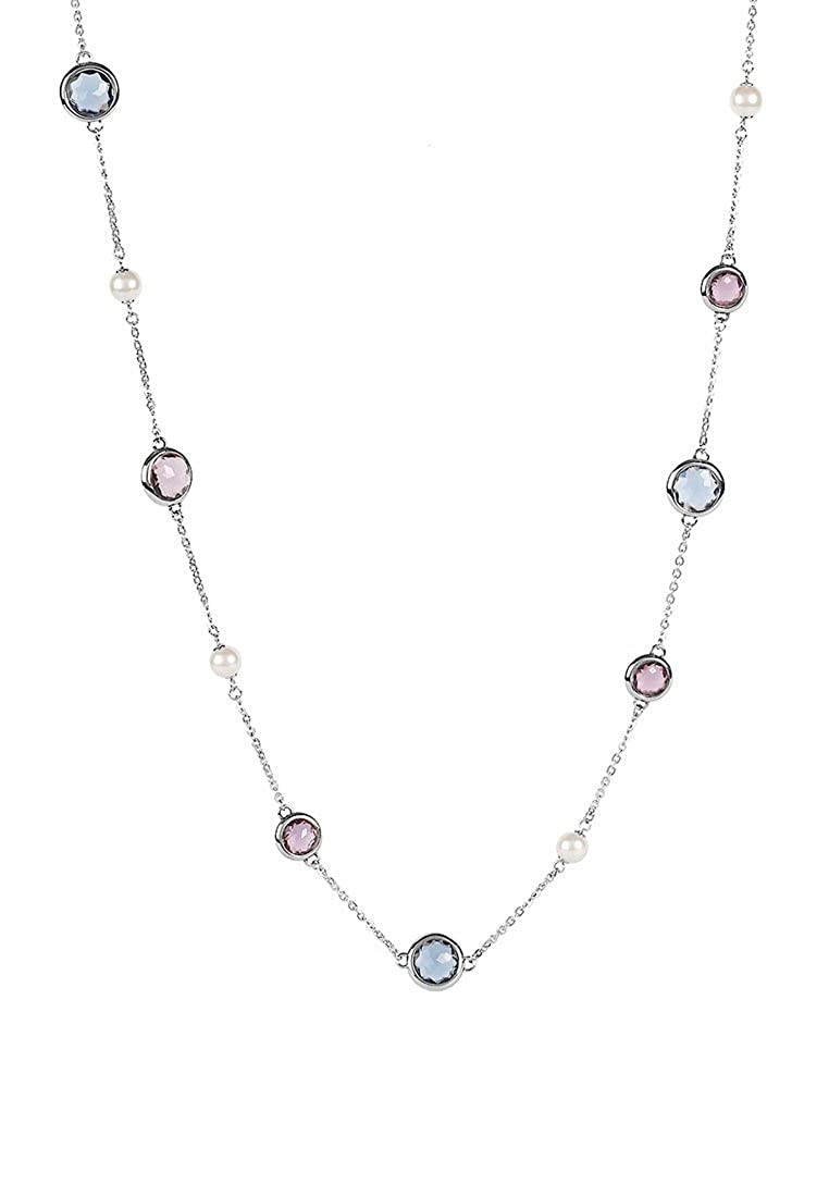 Catherine Pearl and Crystals Steel Pendant Necklace (Silver)