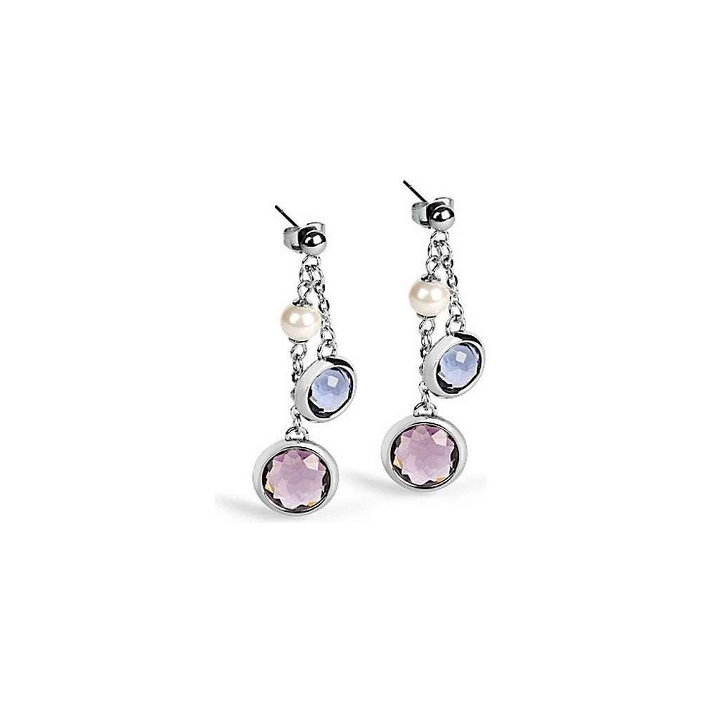 Catherine Pearl and Crystals Steel Earrings (Silver)