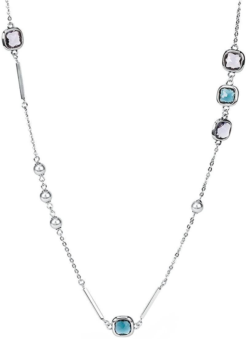 Catherine Pearl and Crystals Steel Necklace (Silver)