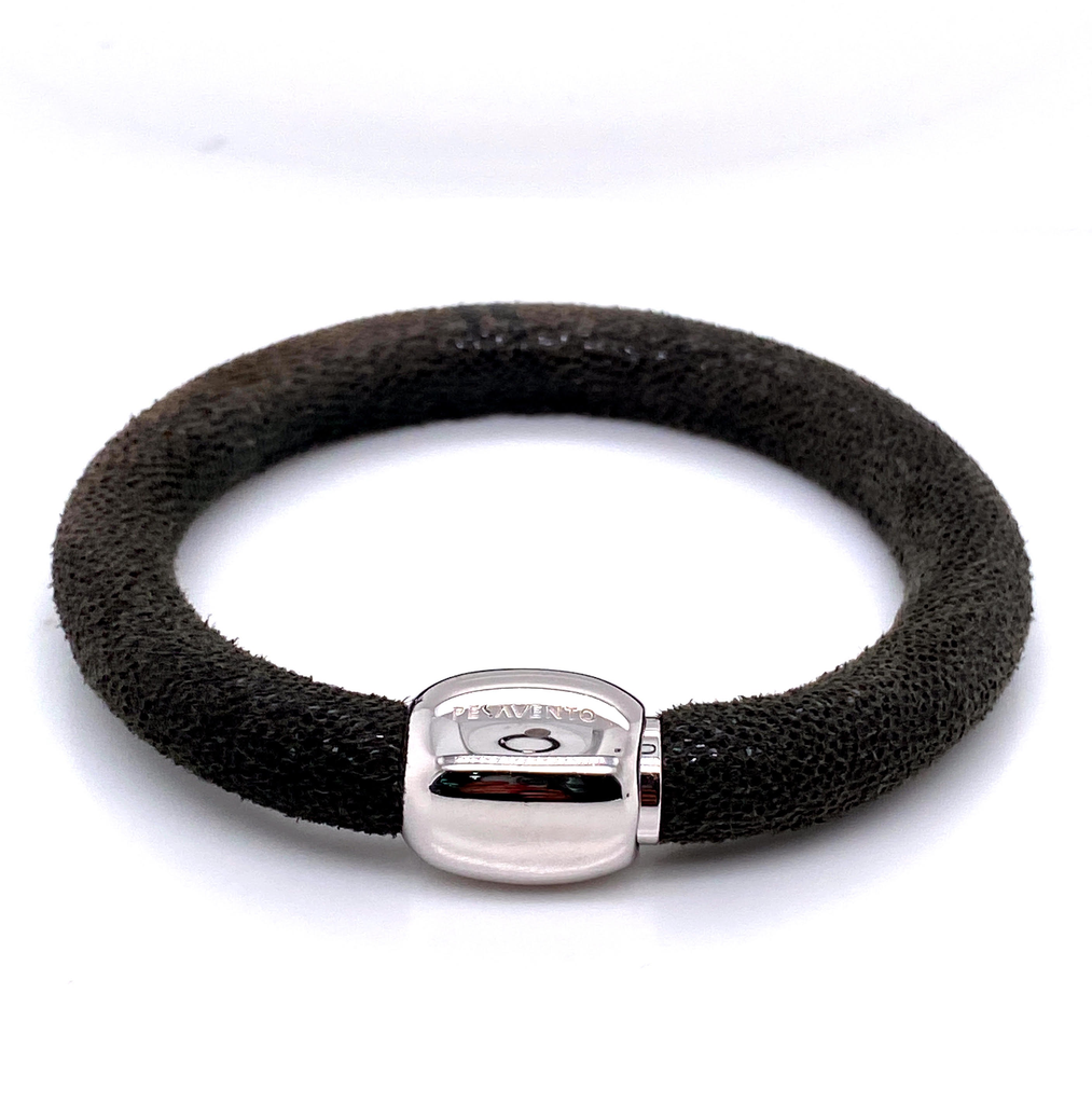 Silver Black Leather Bracelet