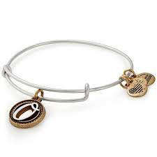 Two-Tone Letter O Charm Bangle Bracelet (Silver/Gold)