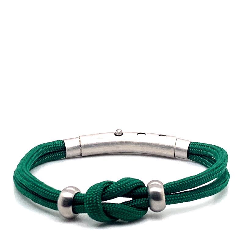 Green Double Cord Knot with Silver Beads Bracelet (Green/Silver)