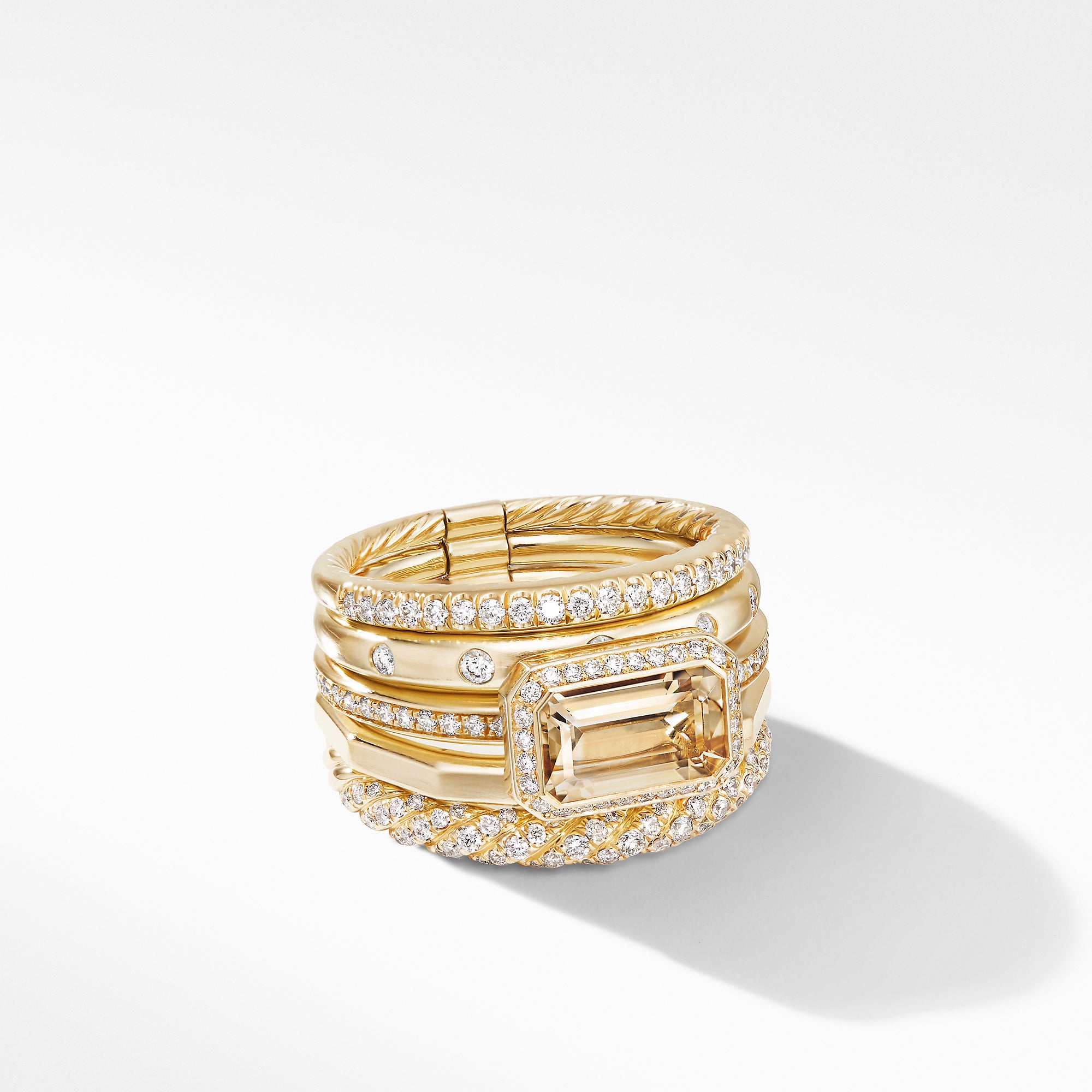 David Yurman Stax Statement Ring in 18K Yellow Gold with Champagne Citrine and Diamonds - R14909D88ACCDI-192740970733