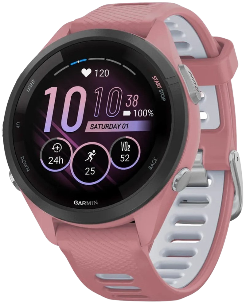Forerunner® 265S Black Bezel with Light Pink Case and Light Pink/Whitestone Silicone Band