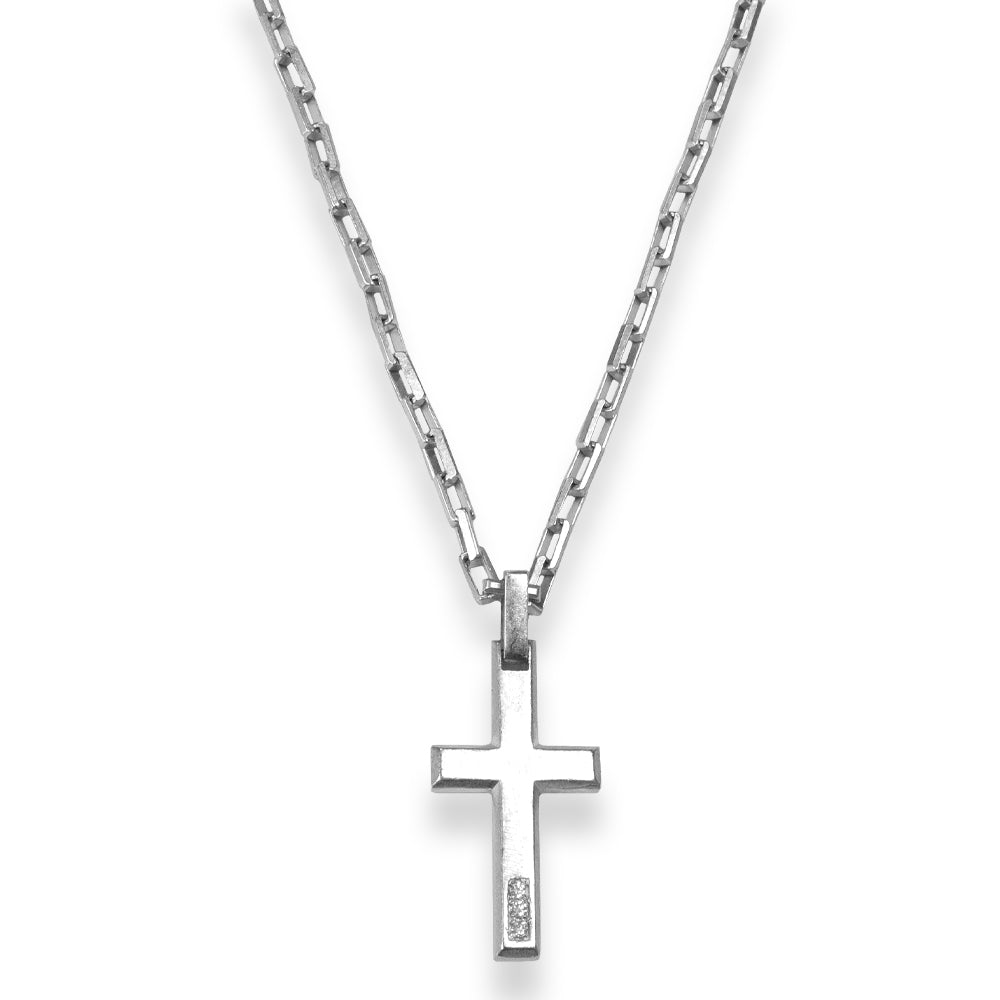 Silver Necklace With Silver Matte Rhodium Cross