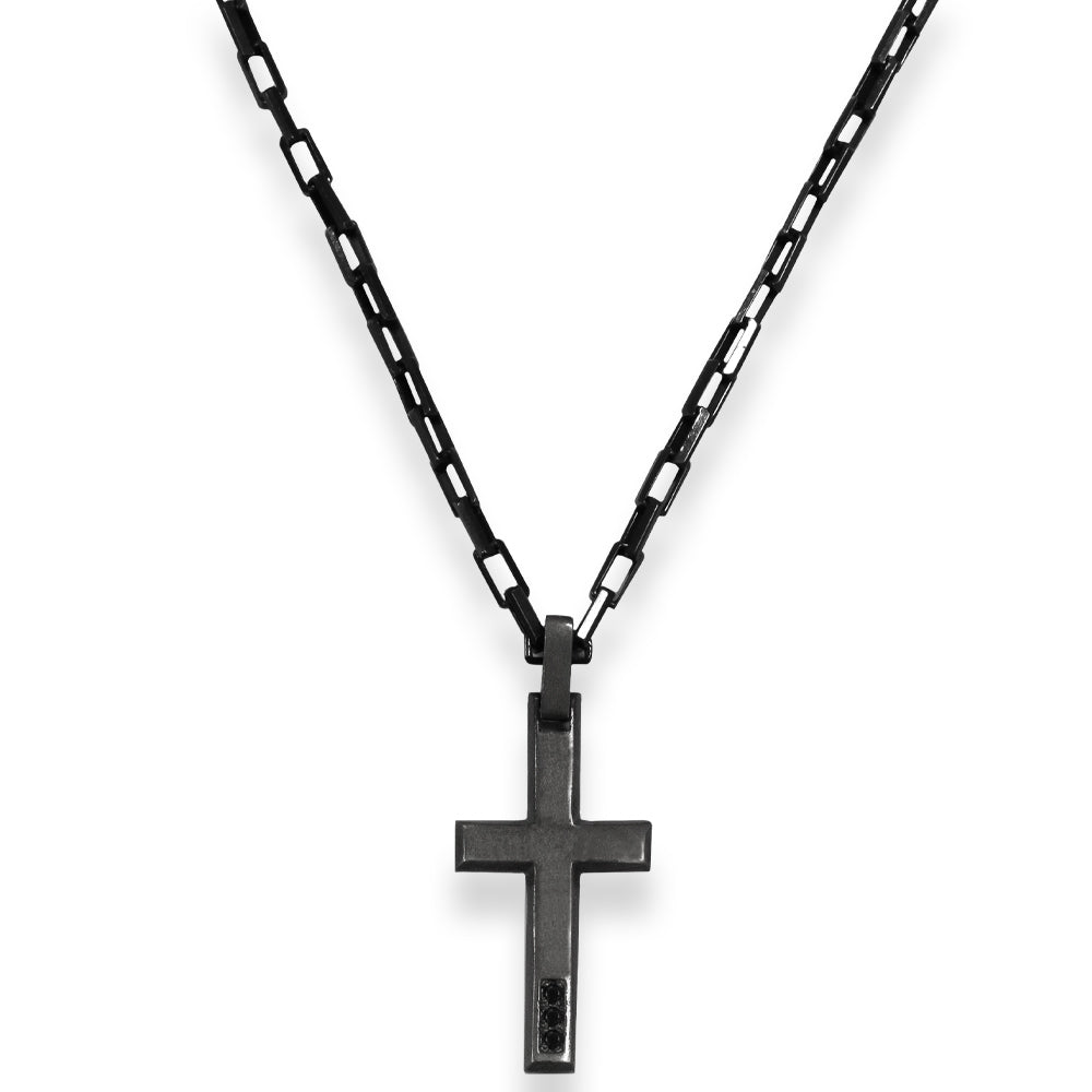 Silver Necklace With Silver And Matte Ruthenium Cross