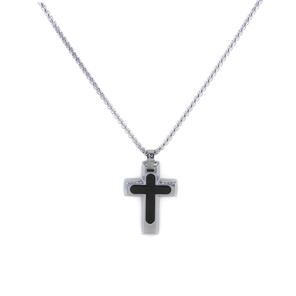 Zancan Stainless Steel Cross with Black Ceramic Pendant