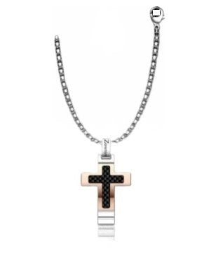 Zancan Stainless Steel Necklace with Rose Gold Cross Pendant