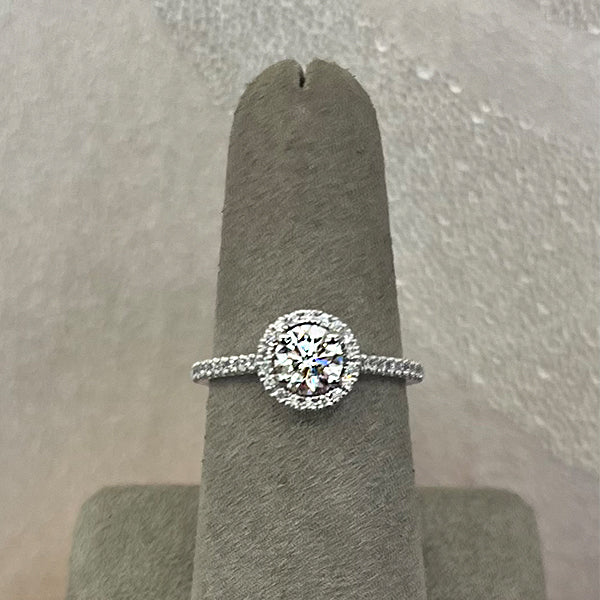 14K White Gold 0.70ct Round Brilliant Diamond Halo Complete Engagement Ring - 011266