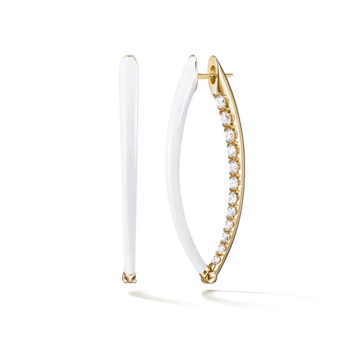 Melissa Kaye 18K Yellow Gold Cristina Medium White Enamel & Diamond Hoop Earrings