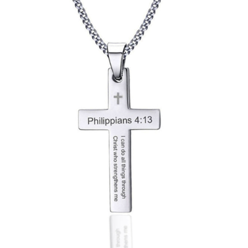 Stainless Steel Cross Necklace for Men Women Bible Verse Pendant Necklace