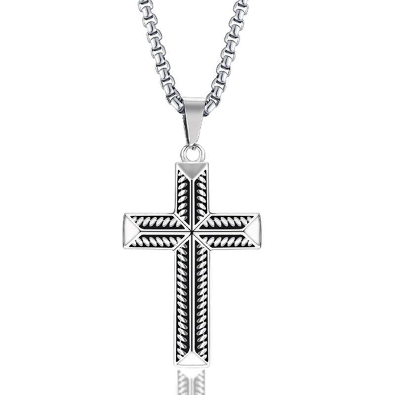 Stainless Steel Cross Pendant with IP Black Plating Pattern