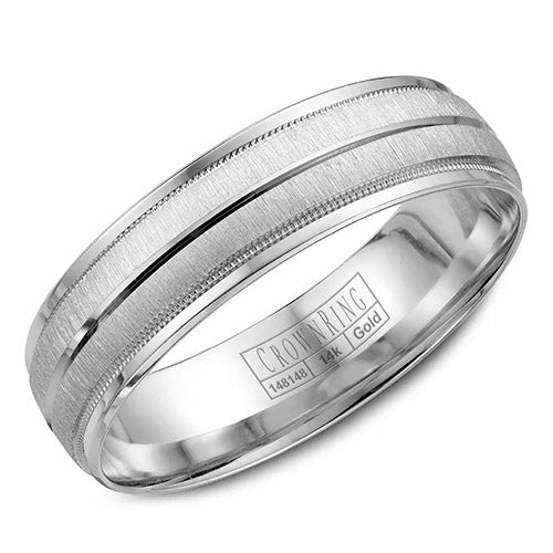 Crown Ring 14k White Gold Wedding Band - WB-7933-M10