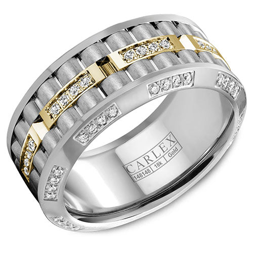 Carlex G3 18k Two Tone Gold Men's Diamond Wedding Band - CX3-0010YWW
