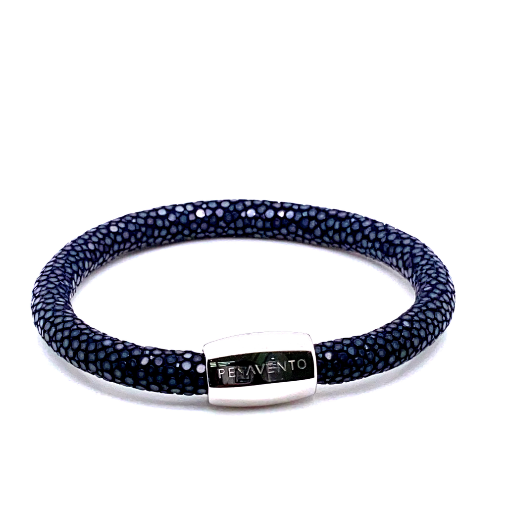 Silver Blue Leather Bracelet
