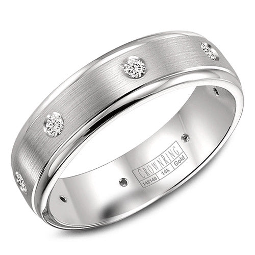 Crown Ring 14k White Gold Diamond Wedding Band - WB-7096-M10