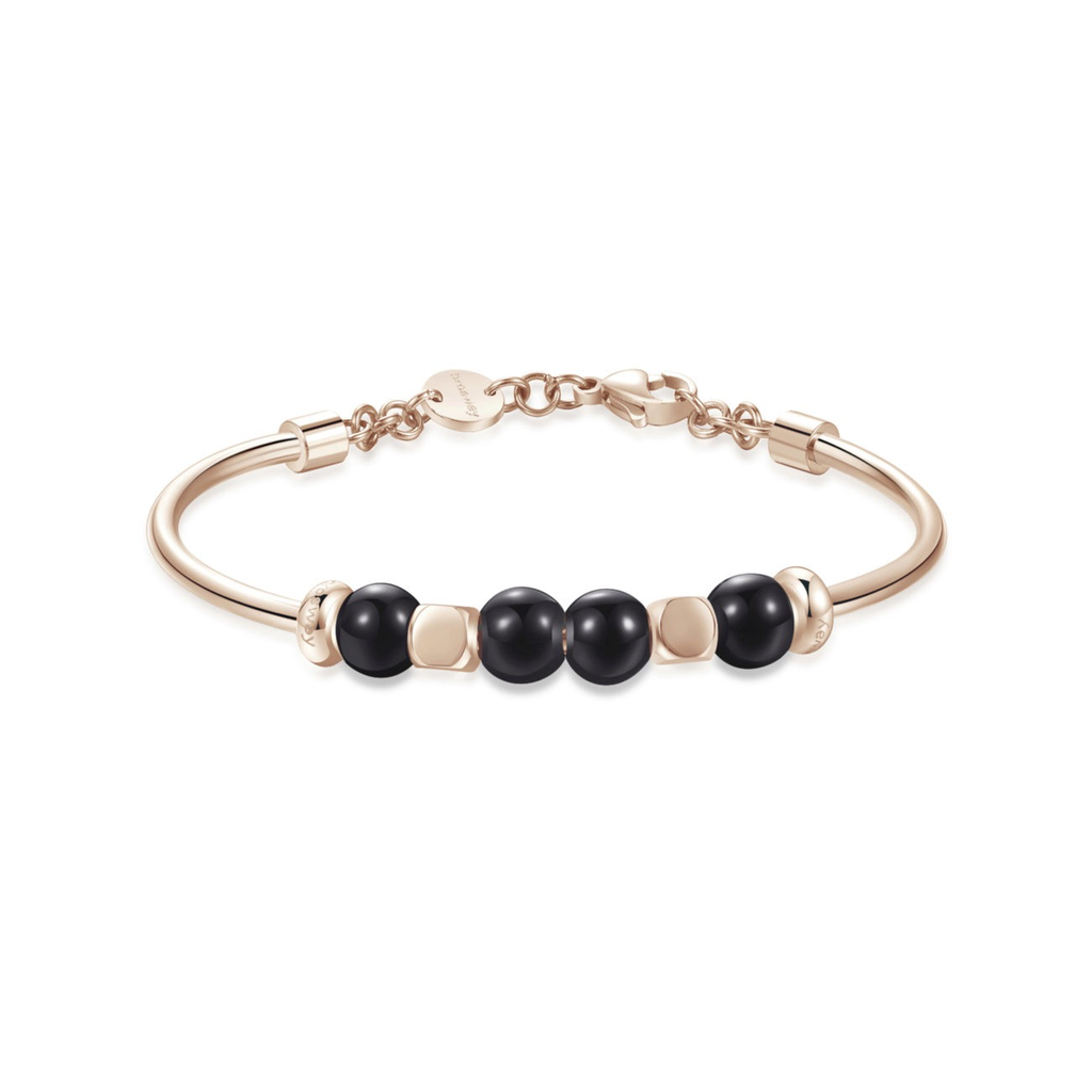 Très Jolie Black Onyx Stones Steel Pendant Bracelet (Rose-Gold)