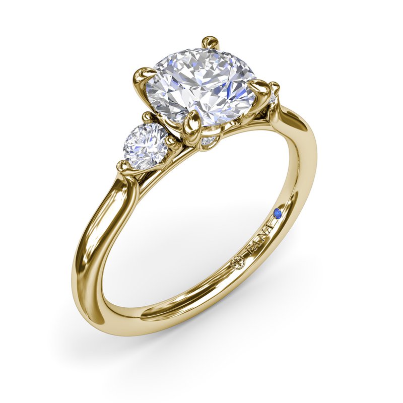 18K Yellow Gold Brilliant Cut Three Stone Semi-Mount Engagement Ring