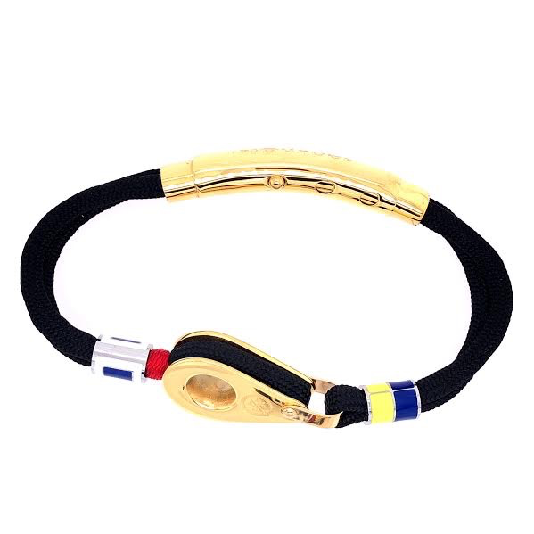 Black Double Cord with Gold Pulley and Nautical Flags Charms Bracelet (Black/Gold)