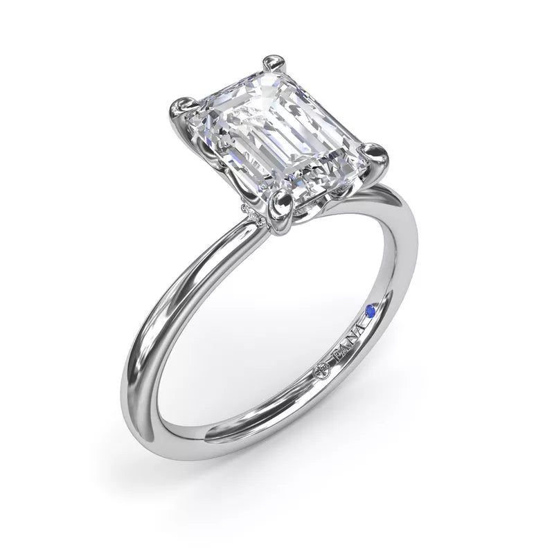 18K White Gold Hidden Halo Diamond Semi-Mount Engagement Ring