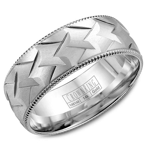 Crown Ring 14k White Gold Wedding Band - WB-7912-M10