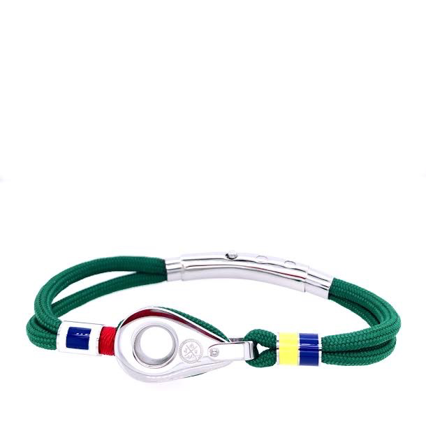 Green Double Cord with Silver Pulley and Nautical Flags Charms Bracelet (Green/Silver)