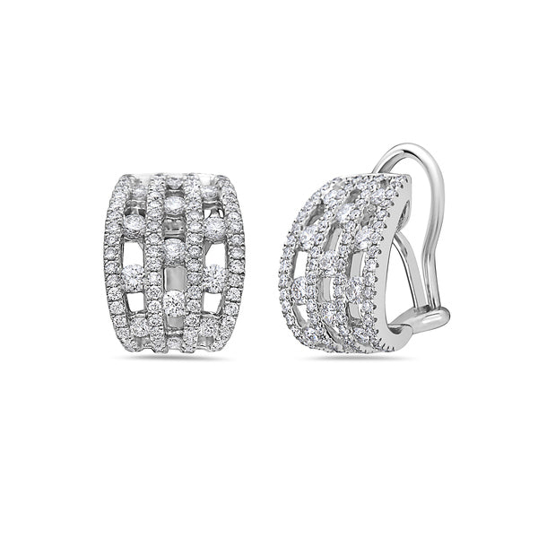 Charles Krypell 18K White Gold 1.41ctw Diamond Triple Row Huggie Earrings - 155366