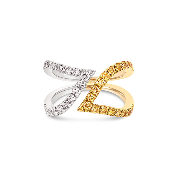 Charles Krypell 18k Gold Two-Tone 0.78ctw Fancy Yellow & White Diamond Leaf Ring - 042000