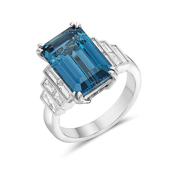 Charles Krypell 18k White Gold 7.45ct London Blue Topaz & Diamond Ring - 052484