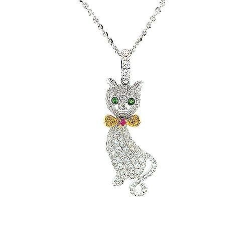 Diamond Cat Pendant and Chain