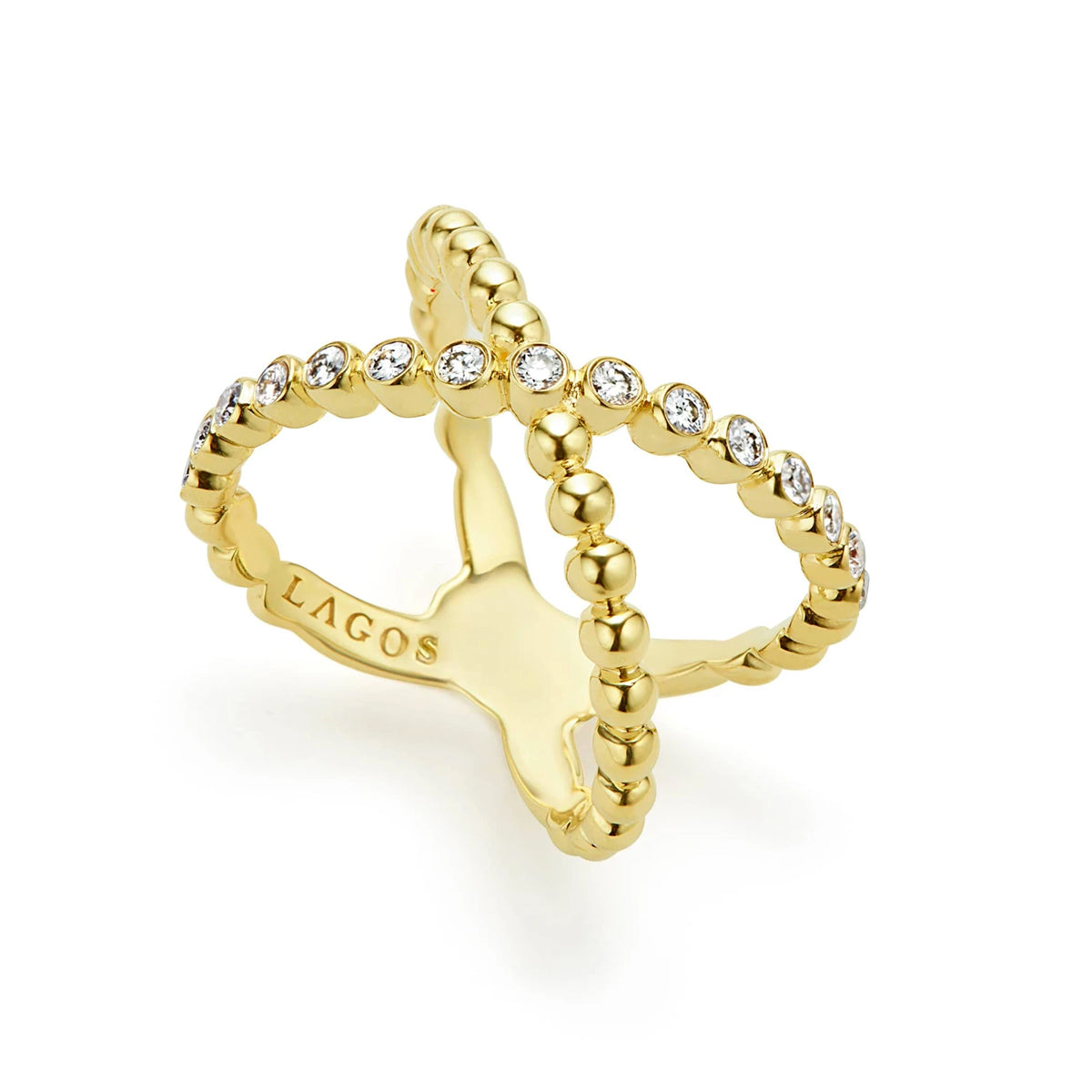 Lagos Caviar Gold Diamond X Ring- 02-10232-DD7