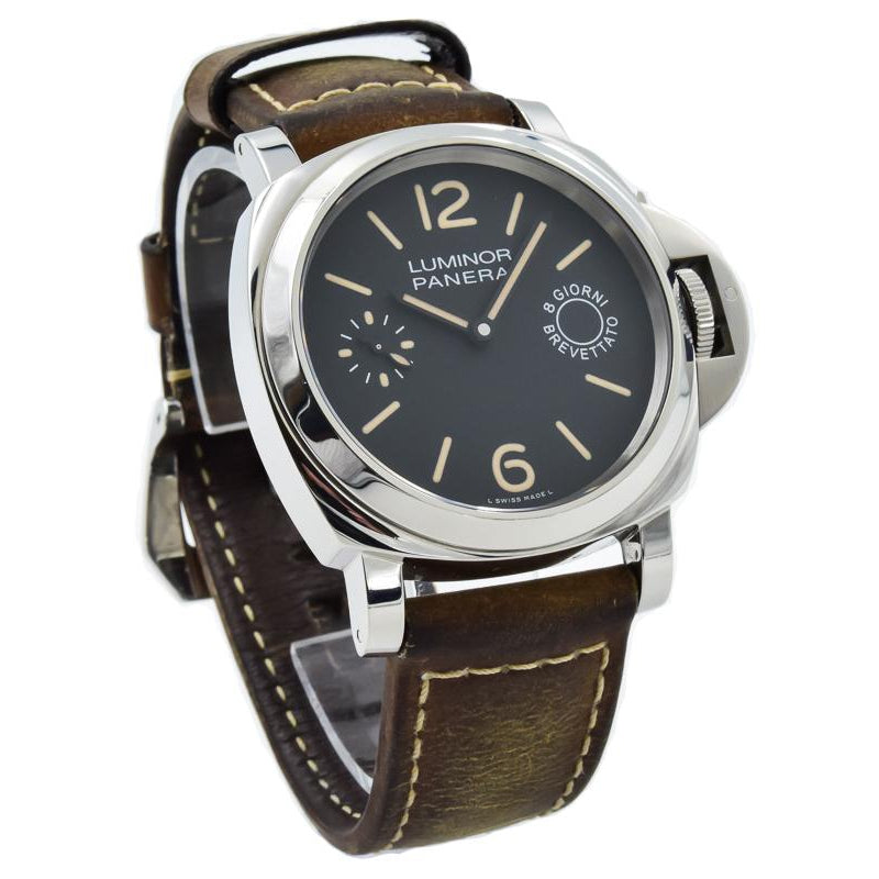 SOLD 09/2019 - Panerai Luminor 8 Days - PAM 590 - Black Dial with Brown Leather Strap - 44mm