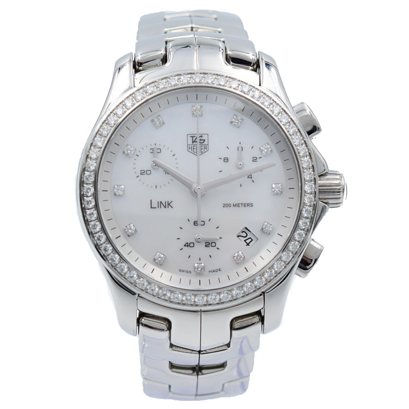 SOLD 11/2019 - TAG Heuer 33mm Link Lady Diamond Chrono - CJF1314.BA0580 - Diamond Bezel