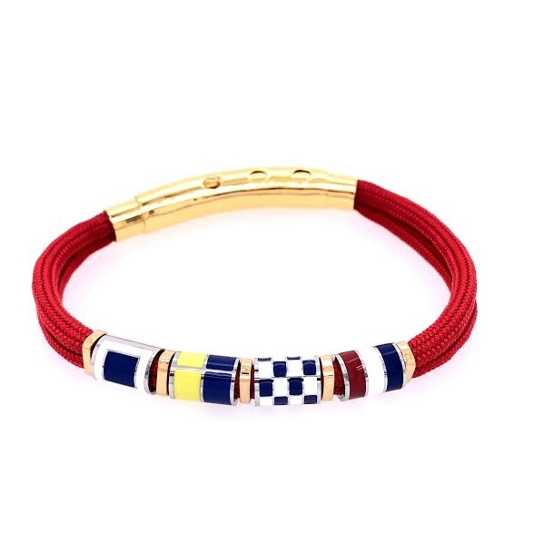Red Double Cord with Nautical Flags Charms Bracelet (Red/Gold)