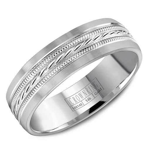 Crown Ring 14k White Gold Wedding Band - WB-8082-M10