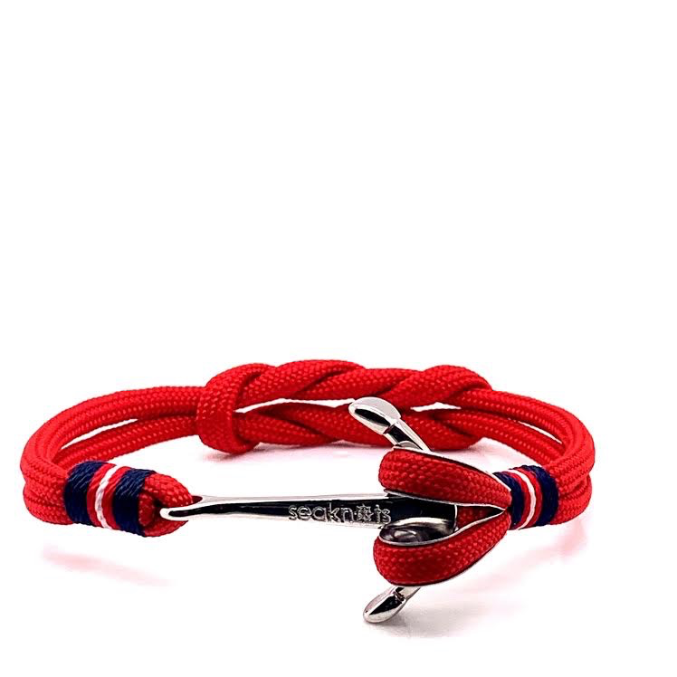Red Double Cord with Silver Anchor Bracelet (Red/Silver)